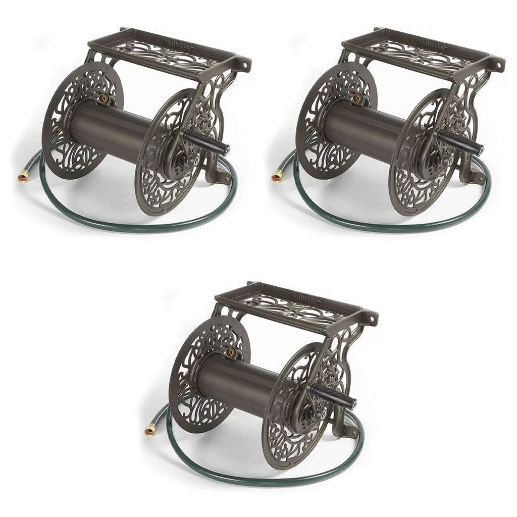 125 Foot Steel Garden Hose Wall Mounted Reel (3 Pack) U3553