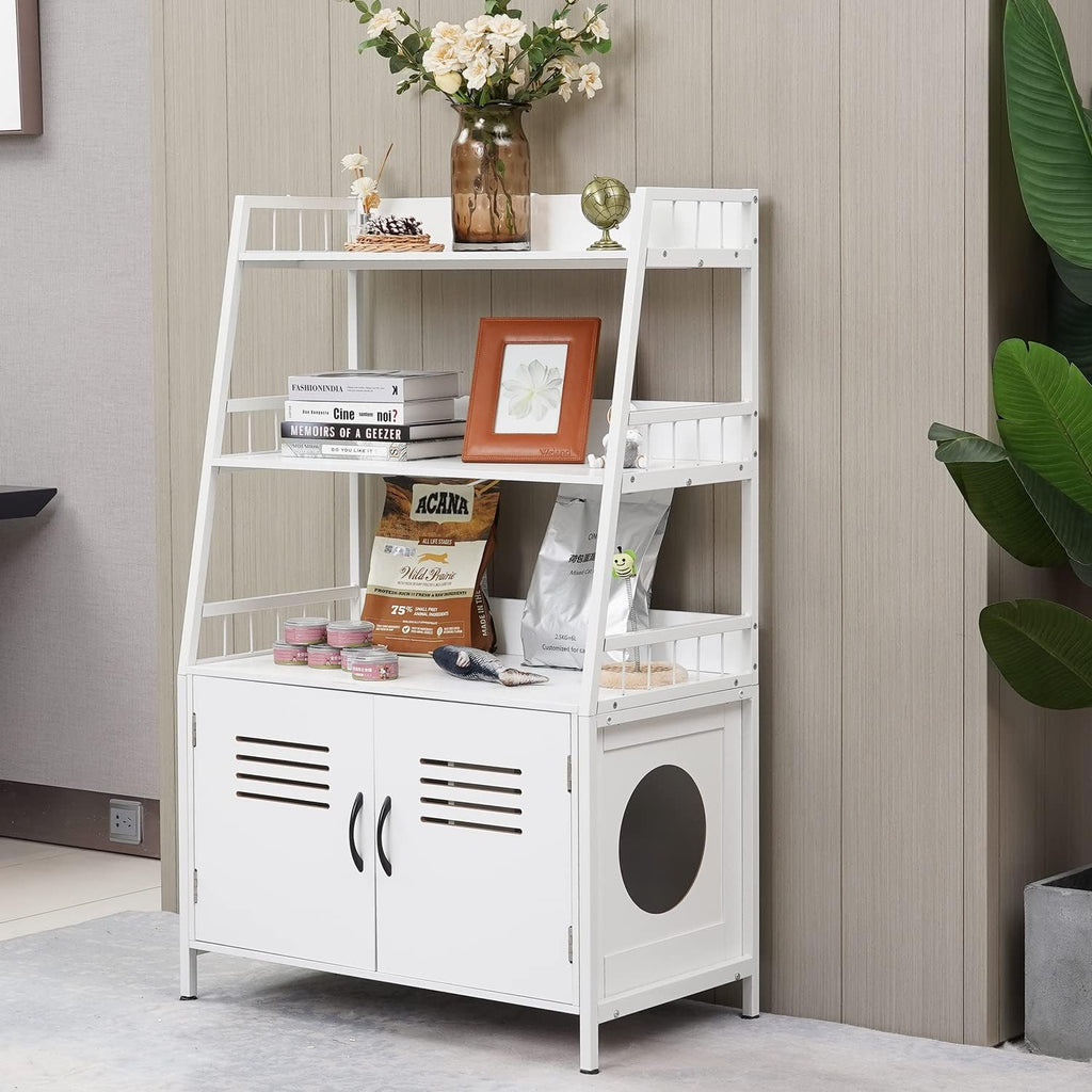 White Wooden Cat Litter Box Enclosure with 2 Doors B37425