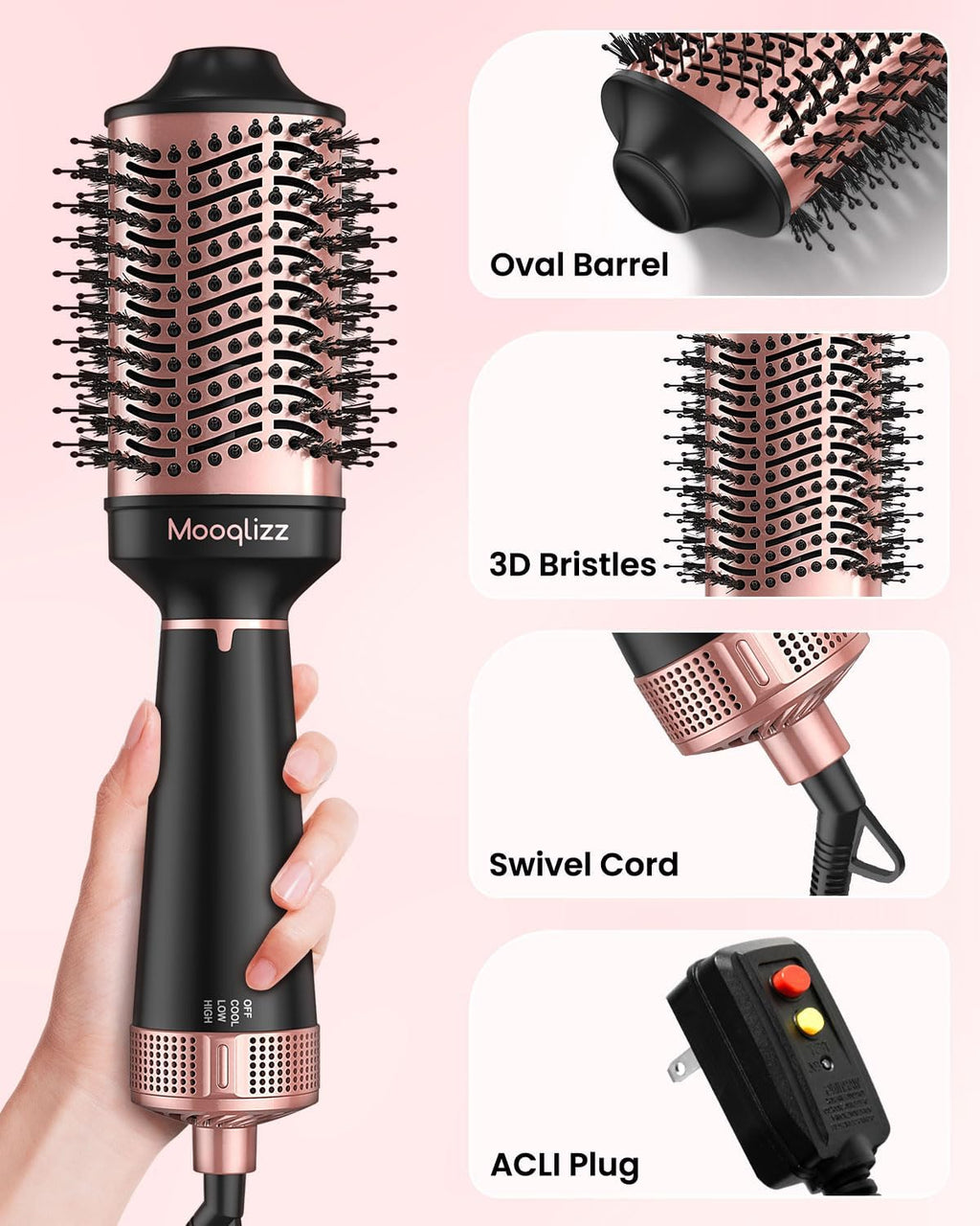 Pink Black Hair Dryer Brush L2398