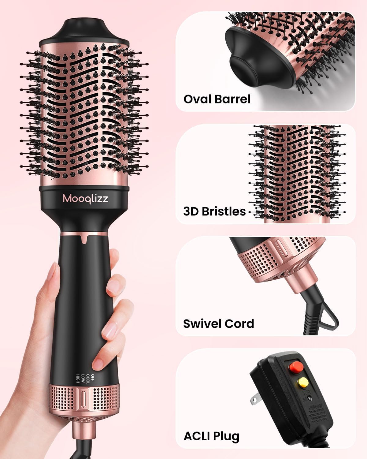 Pink Black Hair Dryer Brush L2398