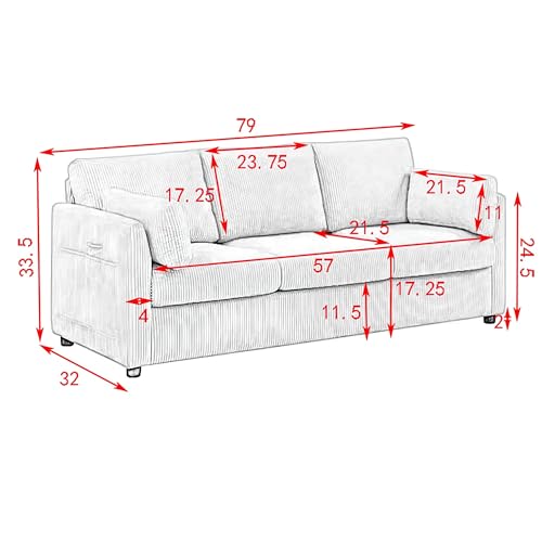 Beige Corduroy 3 Seater Sofa T702