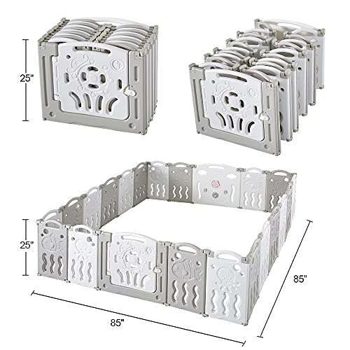 18 Panel White Grey Foldable Baby Playpen with Safety Gate G288
