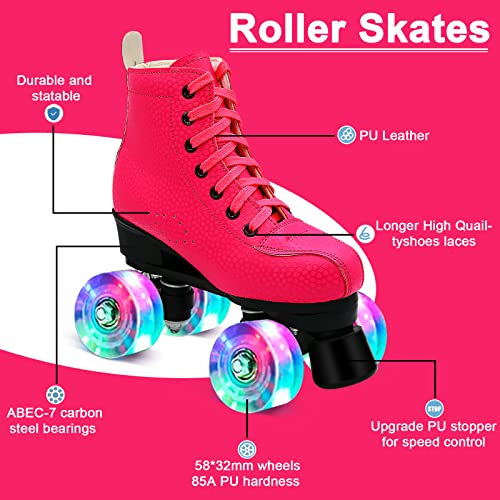 High-top Classic Double-Row Roller Skates Shoes with 4 Shiny Wheels PU Leather I4353