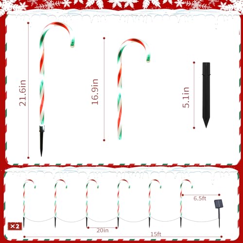 2PK 12 PCS 8 Modes Solar Candy Cane Lights 15FT I5365