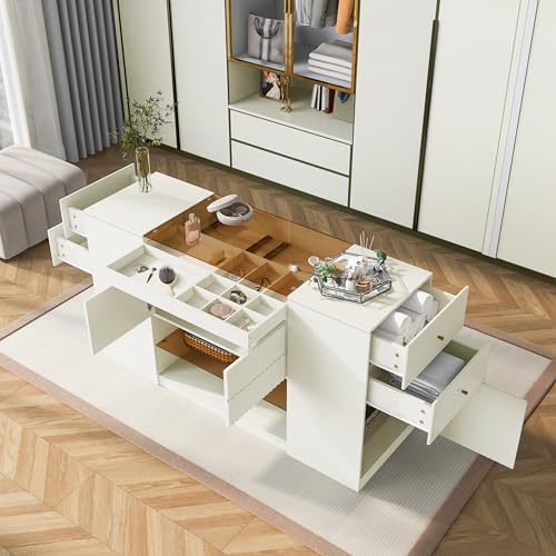White Glass Top 6 Drawer Wooden Closet Storage Cabinet X713
