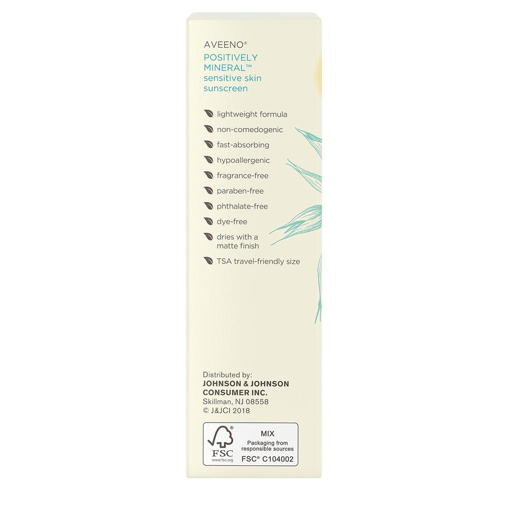 Positively Mineral Sensitive Skin Daily Sunscreen Lotion, Broad Spectrum SPF 50 with 100% Zinc Oxide, Lightweight & Non-Comedogenic Facial Sunscreen, Travel-Size, 2 fl. oz C156132