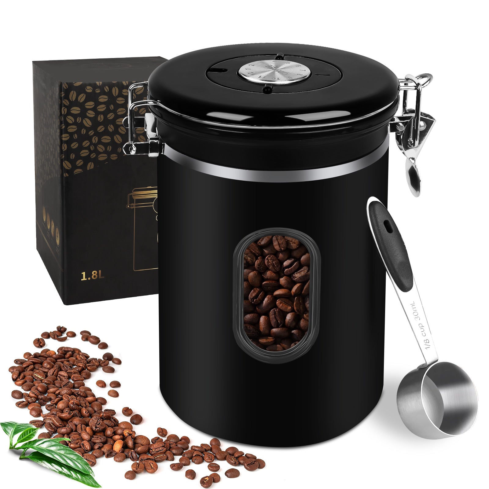 60oz 304 Stainless Steel Airtight Coffee Canister Black O4983