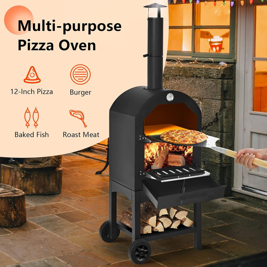 Outdoor Pizza Oven with 12" Pizza Stone, Pizza Peel, Waterproof Cover R95567