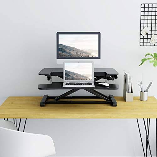 Black Height Adjustable Standing Desk Converter with Keyboard Tray B148