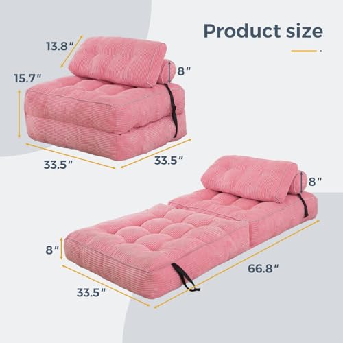 Pink Folding Sofa Bed with Pillow J1779