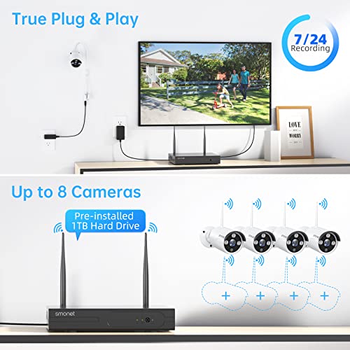 Wireless Security Camera System 8 Channel 4pcs 2MP Full HD Cameras 1TB HDD Night Vision M321