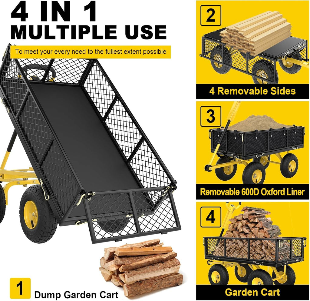Heavy Duty 900 Lbs Capacity Mesh Steel Folding Garden Dump Cart with Removable Sides X252849