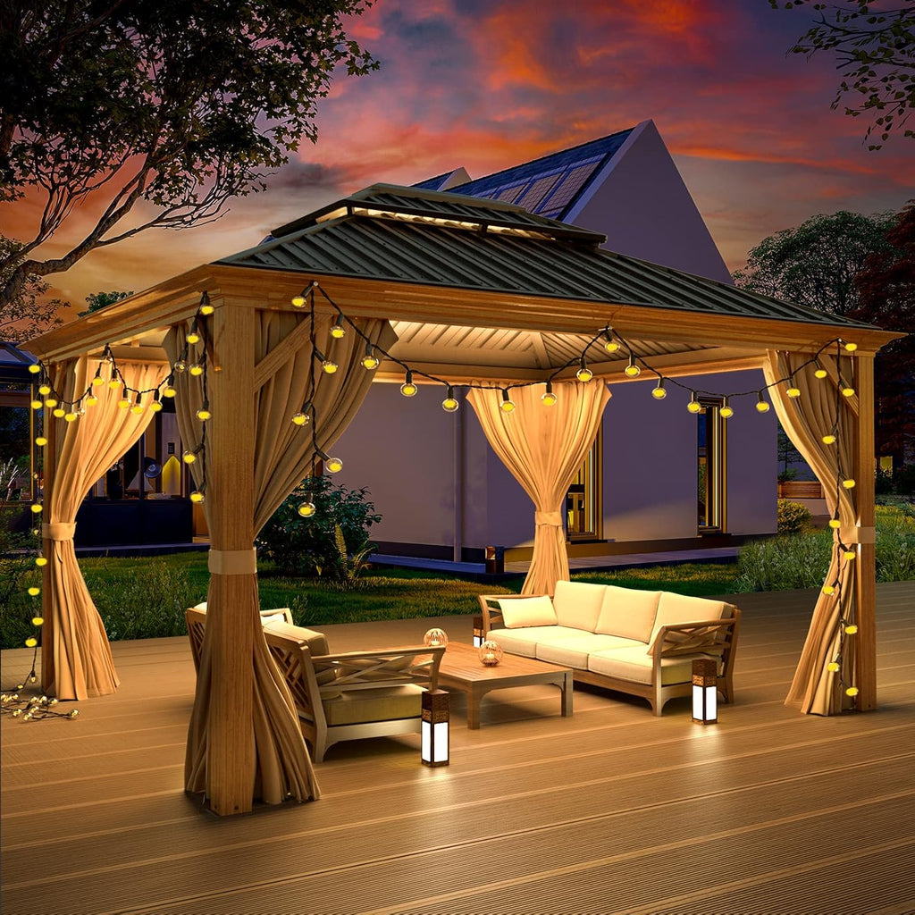 10' x 12' Hardtop Gazebo with Galvanized Steel Double Roof and Curtains S274189