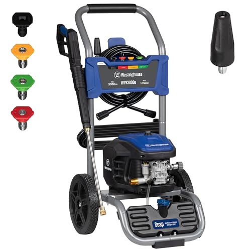 Electric Pressure Washer, 3000 Max PSI, 1.76 Max GPM, Induction Motor, Onboard Soap Tank, Spray Gun and Wand, 5 Nozzle Set S427