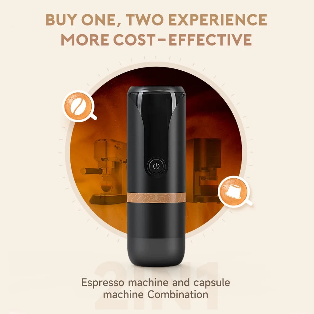 Portable Espresso Machine 9 Bar Pressure Rechargeable 2 in 1 Small Travel Coffee Maker Black Z526