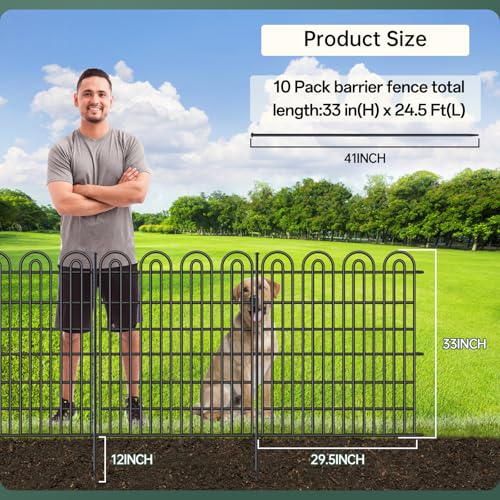 15 Panels Tall Garden Animal Barrier Fence with Gate, 33 in(H) X 36.8 ft(L) No Dig Decorative Metal Edging Border K1077