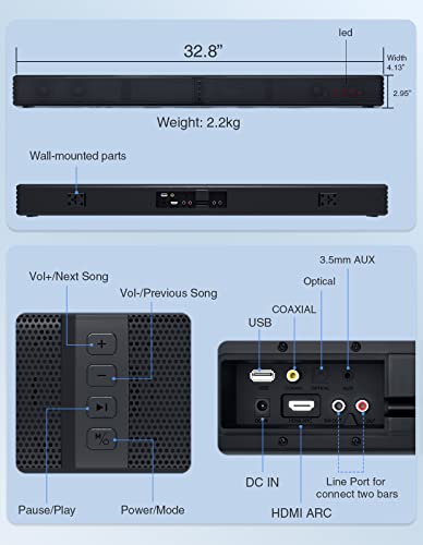 2.2 Channel 32Inch Bluetooth 5.0 TV Speaker with Dual Subwoofer O894