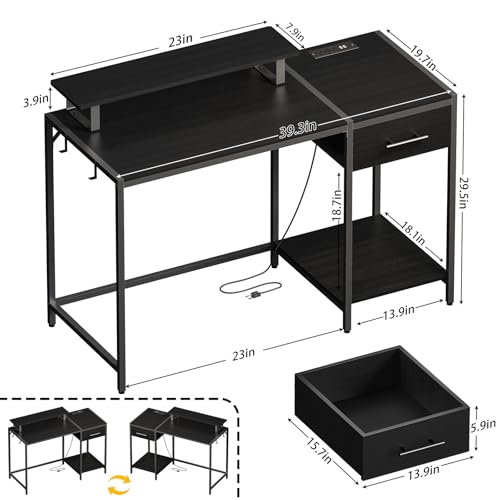 55 inch Rustic Brown Computer Desk with Drawers and Monitor Stand N17591