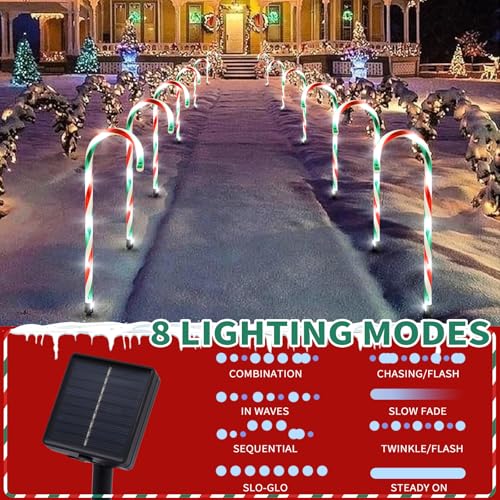 2PK 12 PCS 8 Modes Solar Candy Cane Lights 15FT I5365