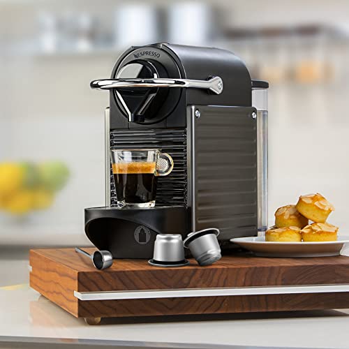 Stainless Steel Reusable Coffee Capsules, 2 Pods with 100 Lids and Spoon J261930