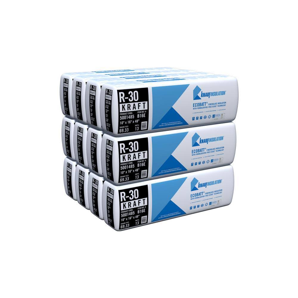R-30 Kraft Faced Fiberglass Insulation Batt 16 in. x 48 in. 12-Bags Q836
