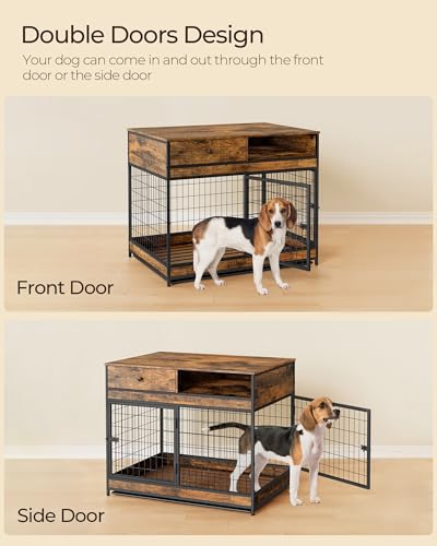 Rustic Brown 31.5 Inch Wooden Dog Crate with Storage Drawer T6345