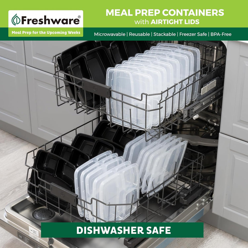 20 Count 3 Compartment BPA Free Food Containers with Lids X97472