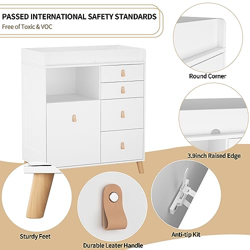 White 33.5" Wooden Baby Changing Table Dresser with Drawers V7667