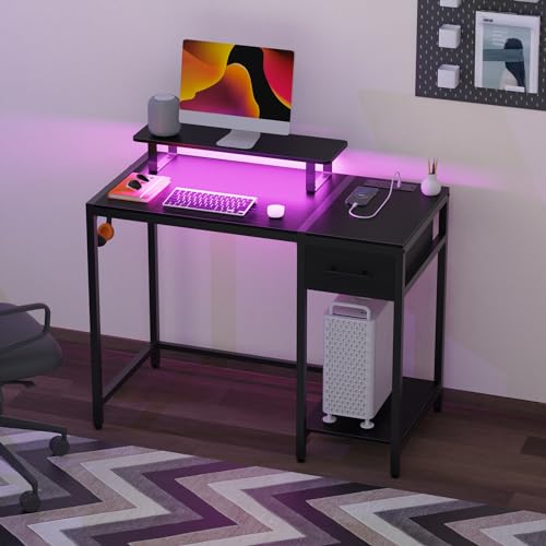 55 inch Rustic Brown Computer Desk with Drawers and Monitor Stand N17591