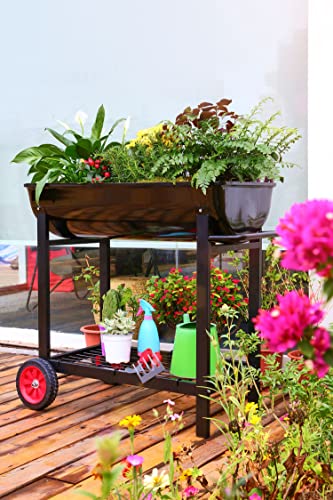 Metal Raised Planter Box on Wheels with Gardening Kit B381099