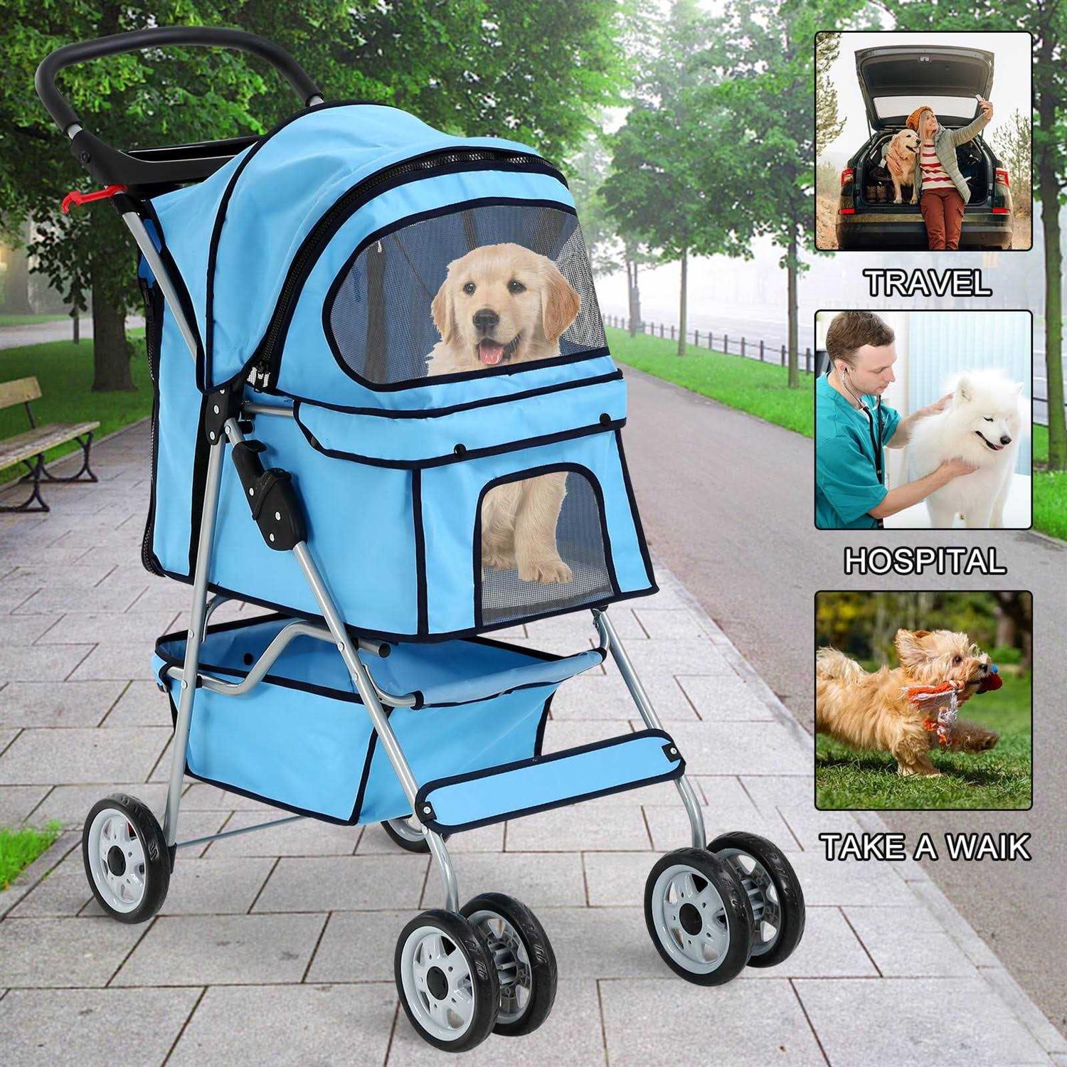 Foldable Pet Stroller with Cup Holders and Storage Basket H48718