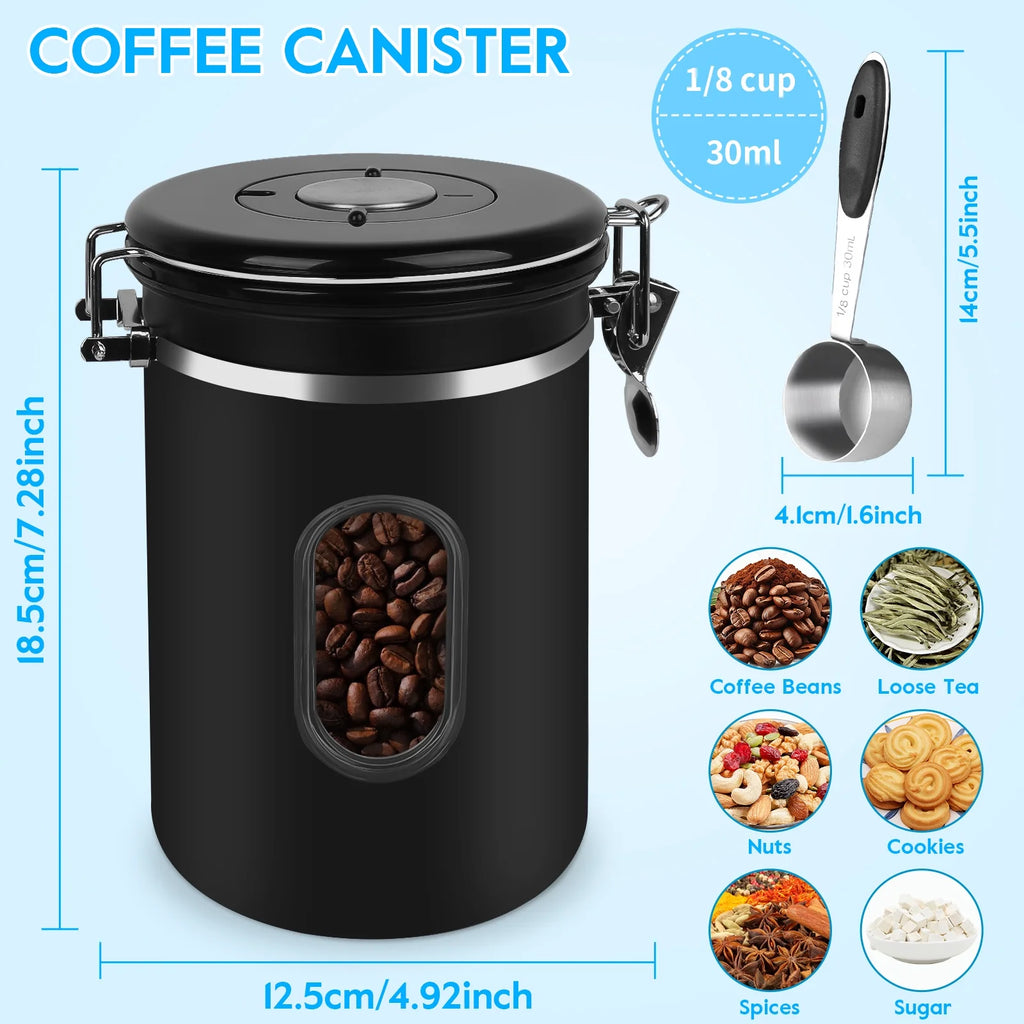 60oz 304 Stainless Steel Airtight Coffee Canister Black O4983