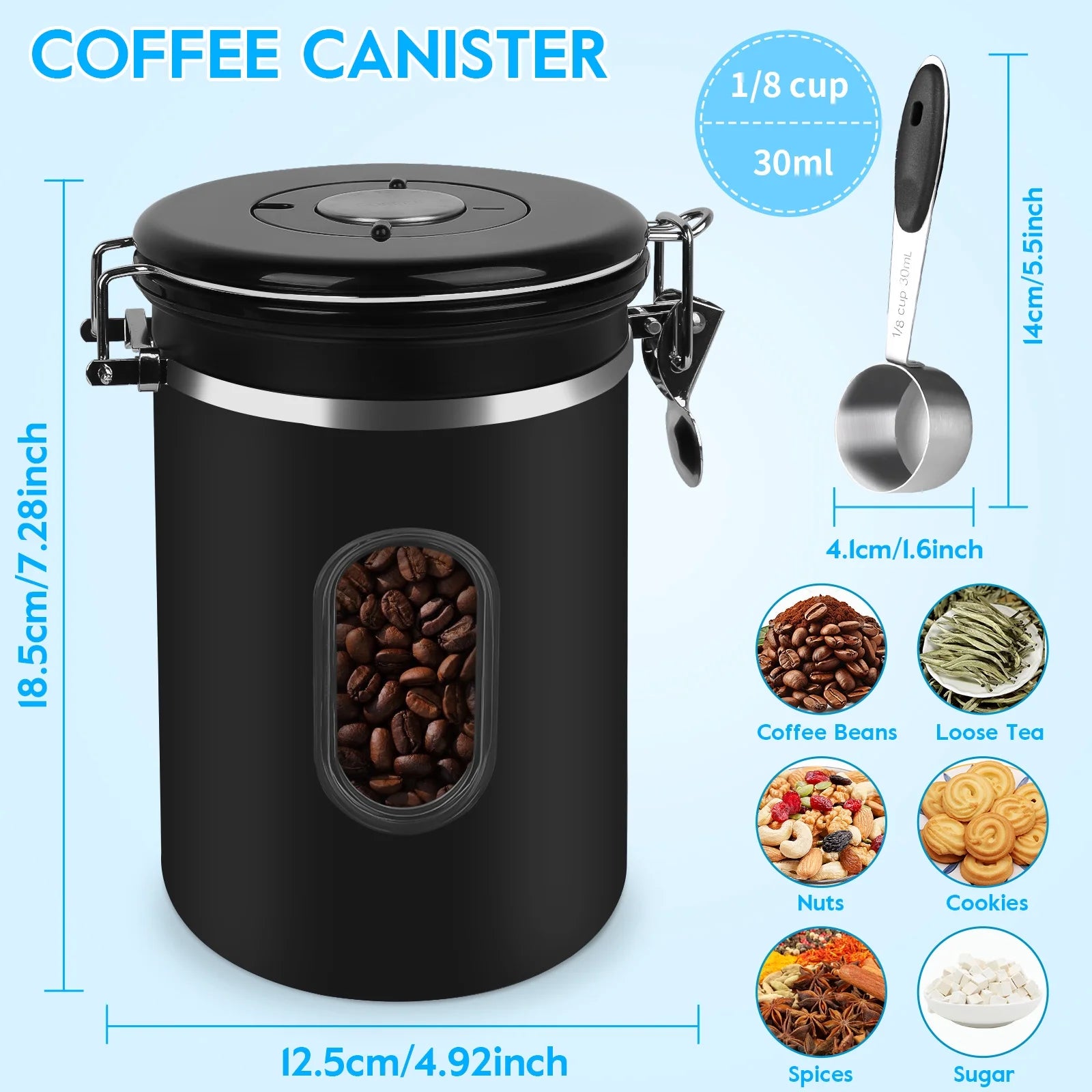 60oz 304 Stainless Steel Airtight Coffee Canister Black O4983