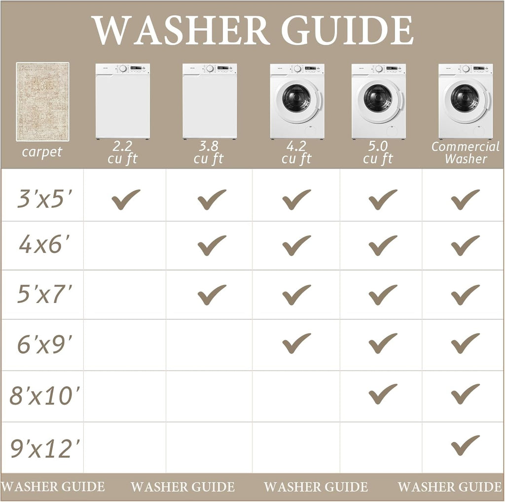 Beige/Brown 5x7 Non Slip Washable Area Rug H8951