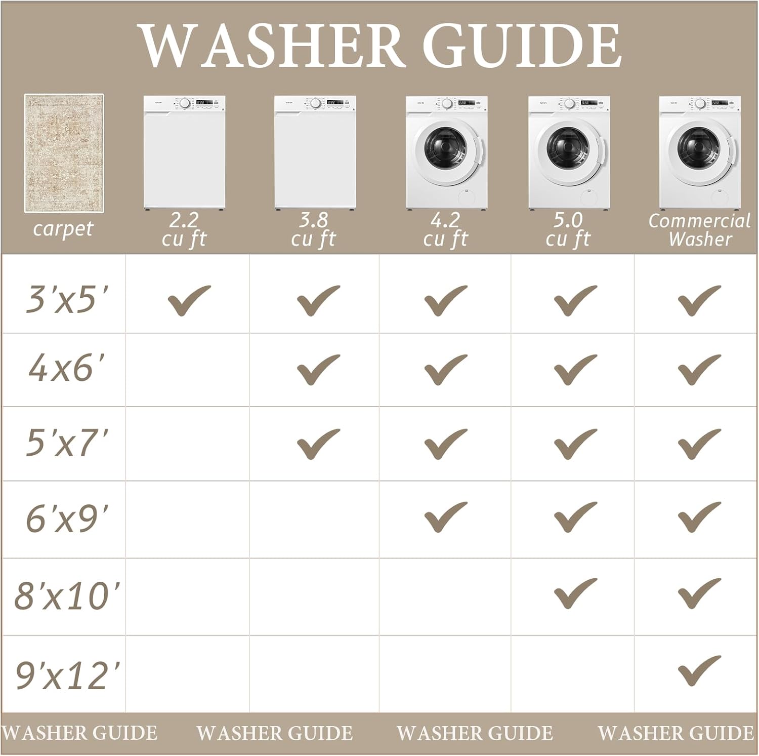 Beige/Brown 5x7 Non Slip Washable Area Rug H8951