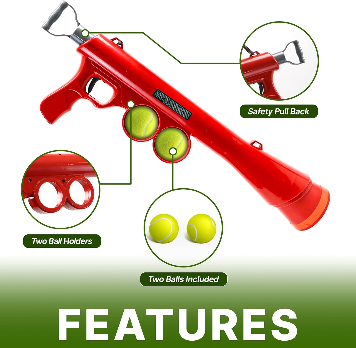 Tennis Ball Launcher Dog Toy with 2 Tennis Balls & Removable Shoulder Strap V549