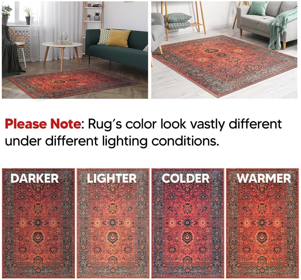 Machine Washable Non-slip Low Pile Area Rug (5' x 7') H537