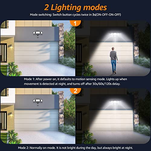 38W 4200LM 6000K IP65 Waterproof 3 Head LED Motion Sensor Flood Lights Black J9896