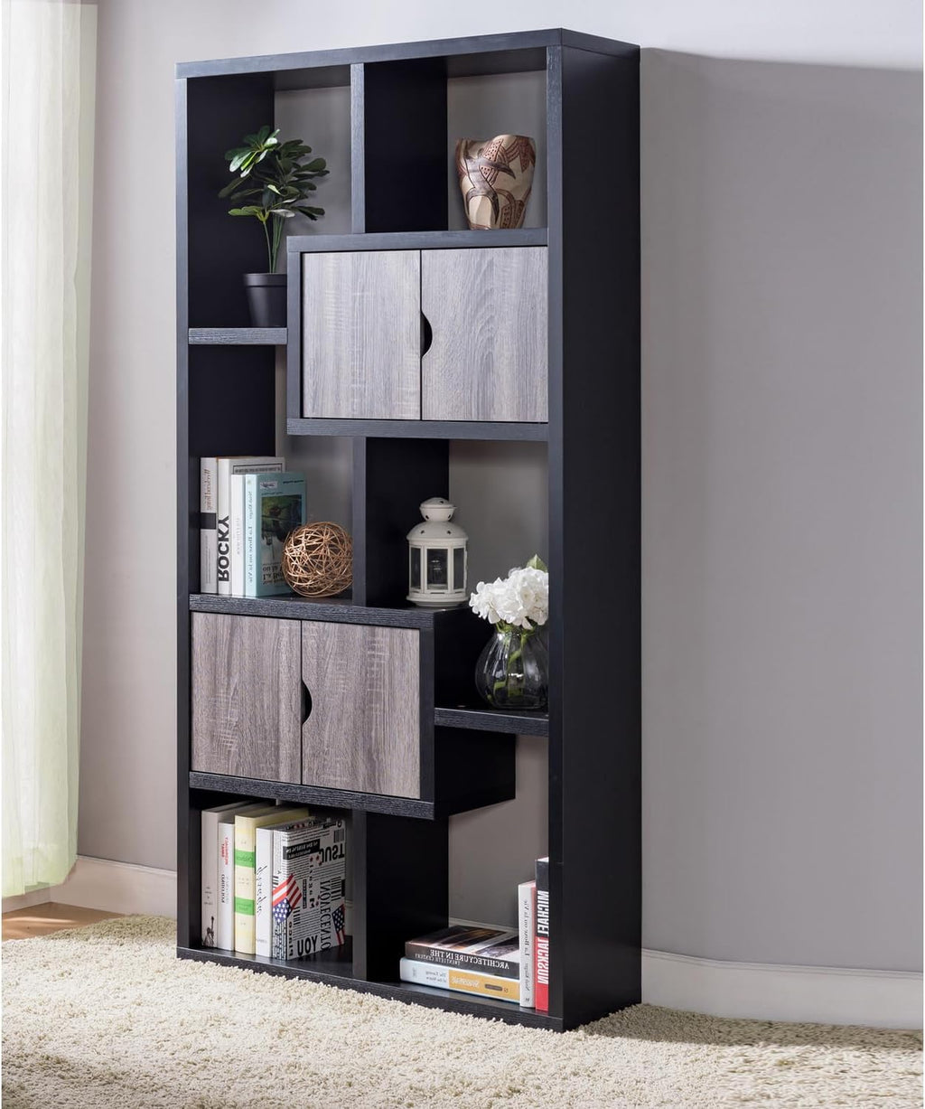 Black and Gray Wooden Bookcase with 4 Doors and 6 Shelves N4517